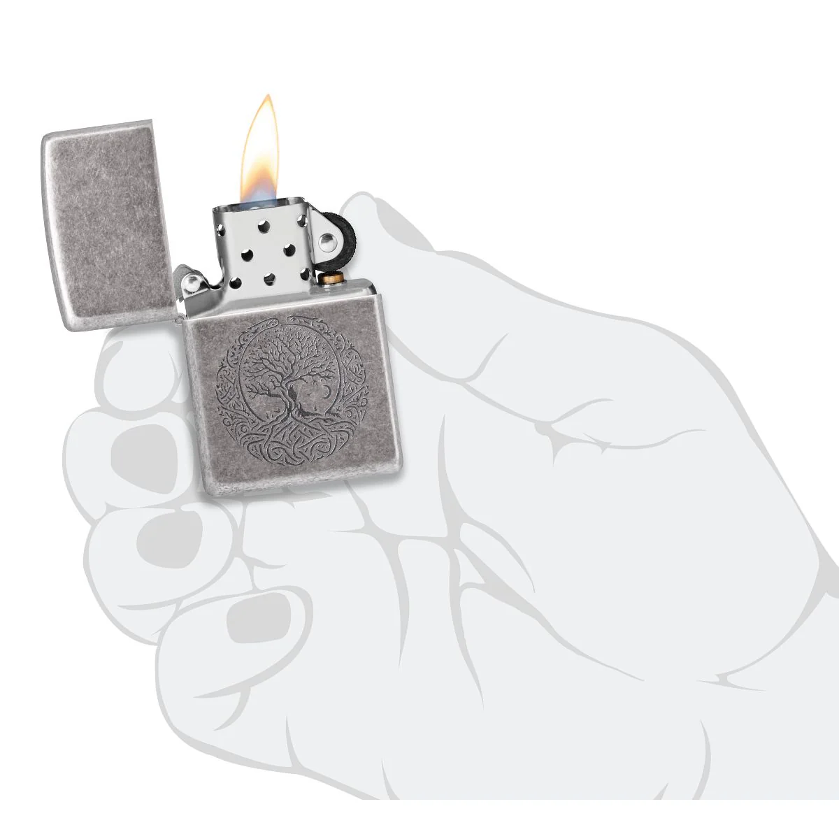 Zippo Lighter: Tree of Life, Engraved - Antique Silver Plate 46327 - Image 5