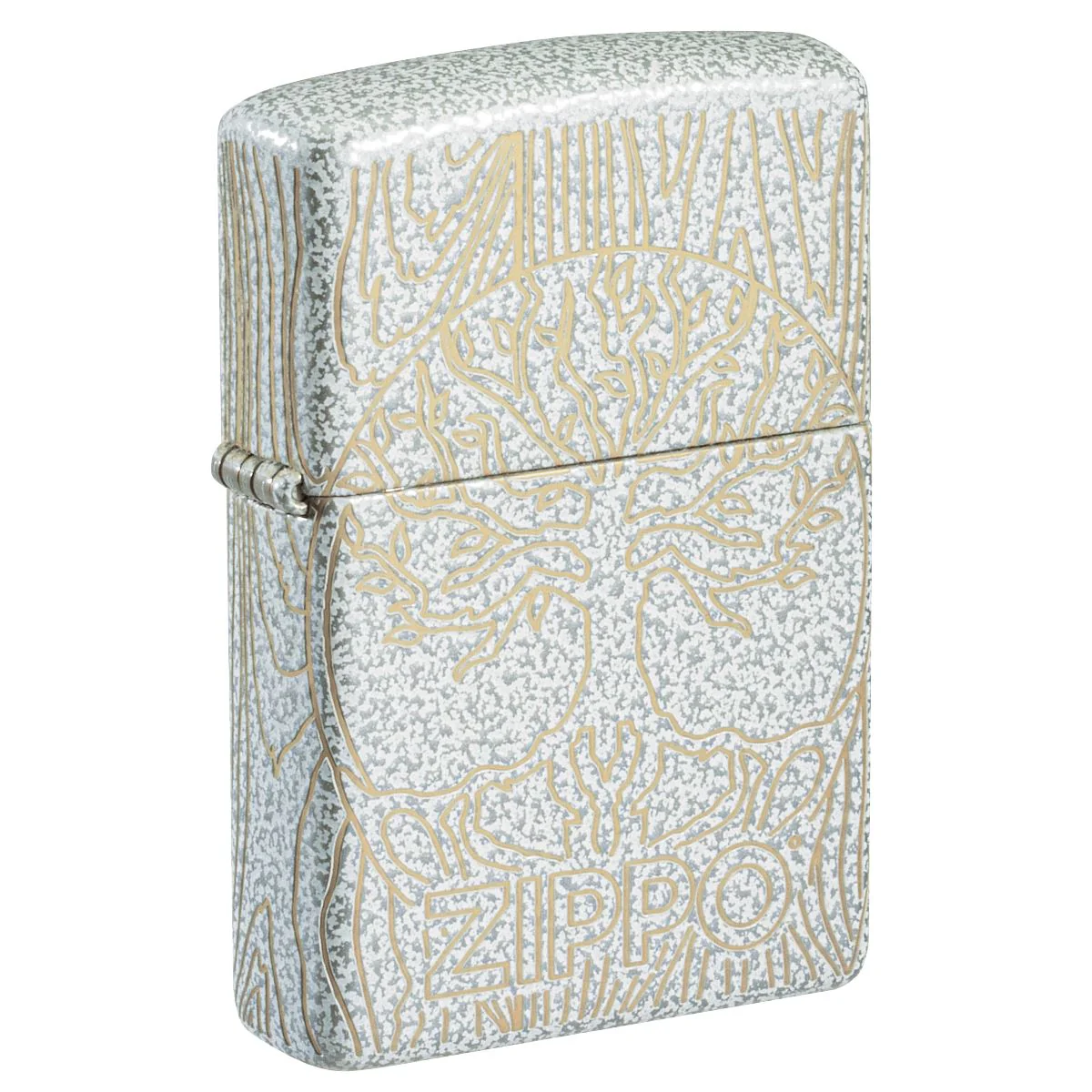 Zippo Lighter: Tree of Life Woodgrain, Laser 360 - Glacier 46697