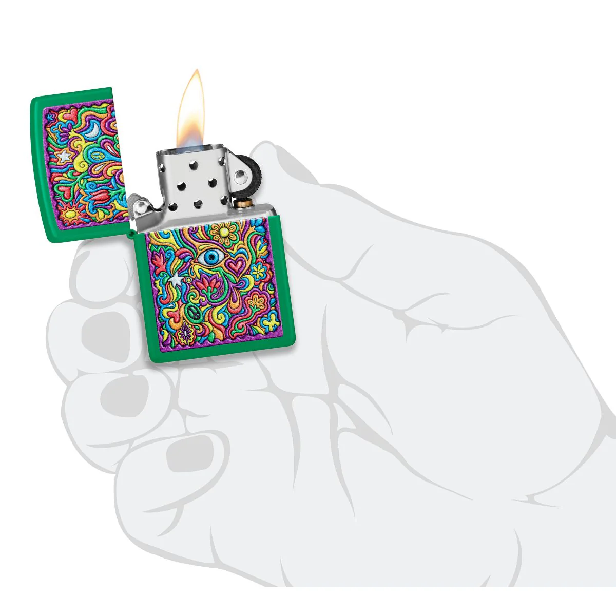 Zippo Lighter: Trippy Design - Grass Green Matte 48957 - Image 5