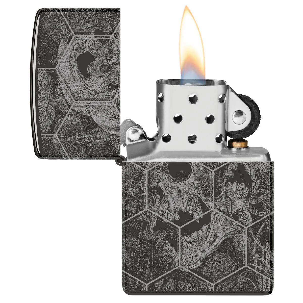 Zippo Lighter: Trippy Skull, Photo 360 - High Polish Black 46425 - Image 7