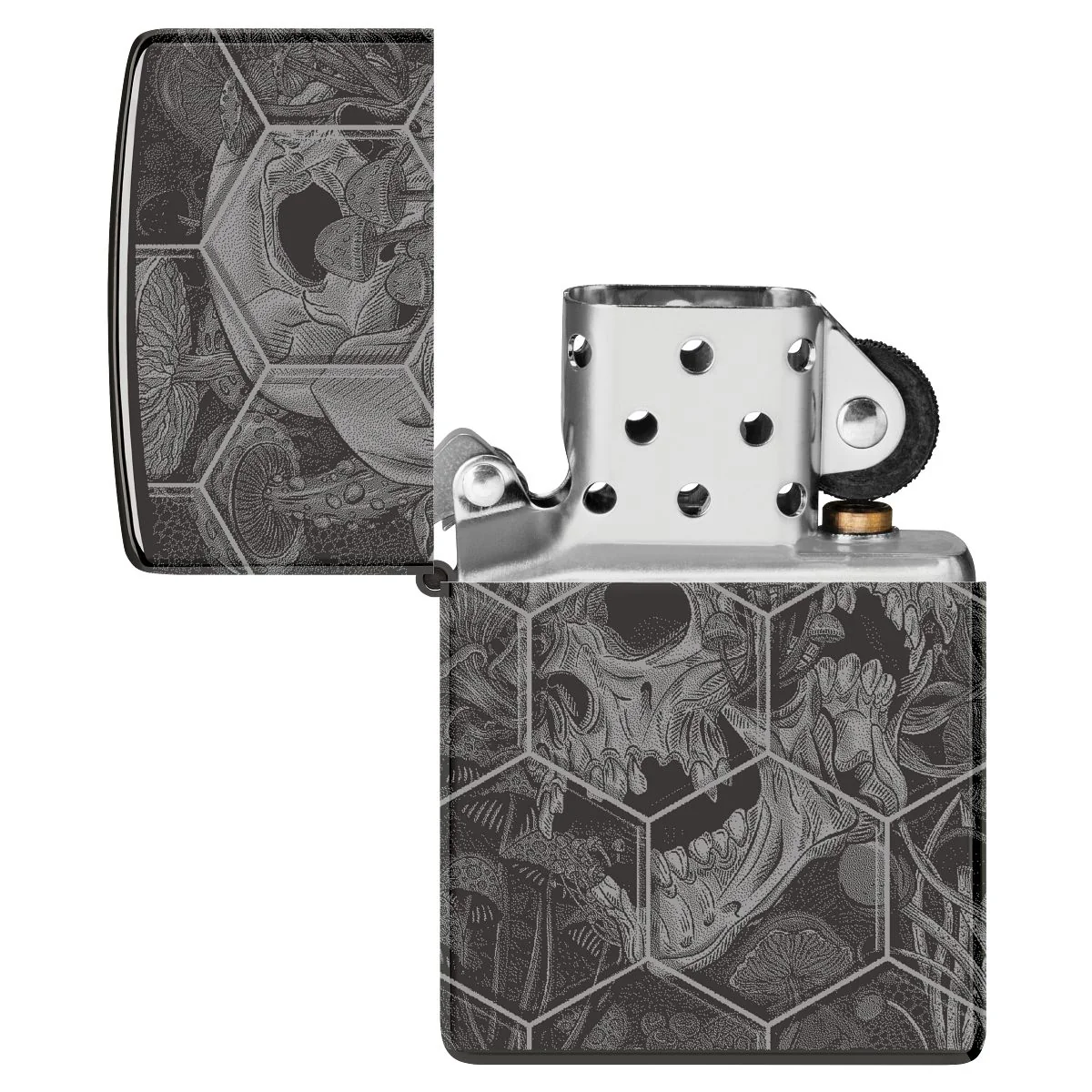 Zippo Lighter: Trippy Skull, Photo 360 - High Polish Black 46425 - Image 8