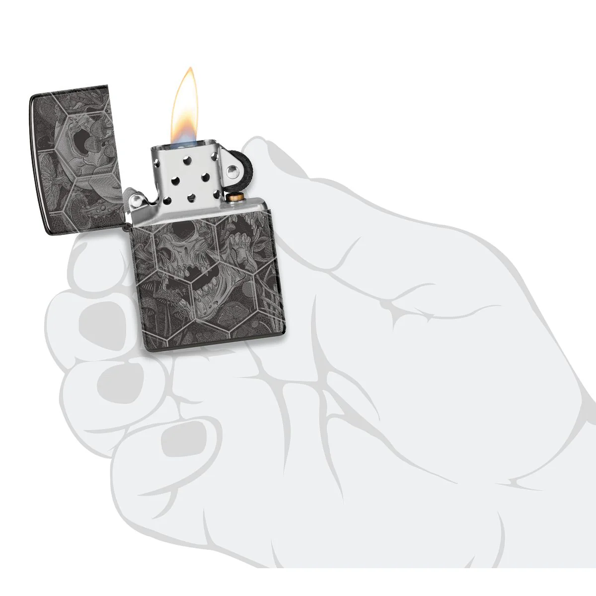 Zippo Lighter: Trippy Skull, Photo 360 - High Polish Black 46425 - Image 9