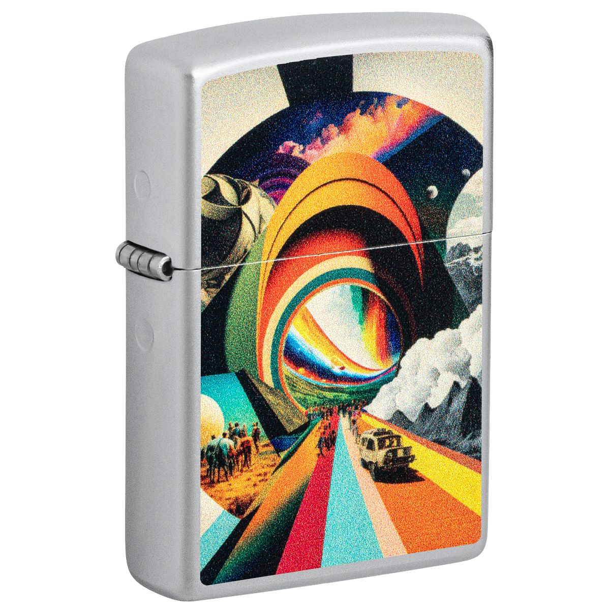 Zippo Lighter: Trippy Travel Design - Satin Chrome 46578