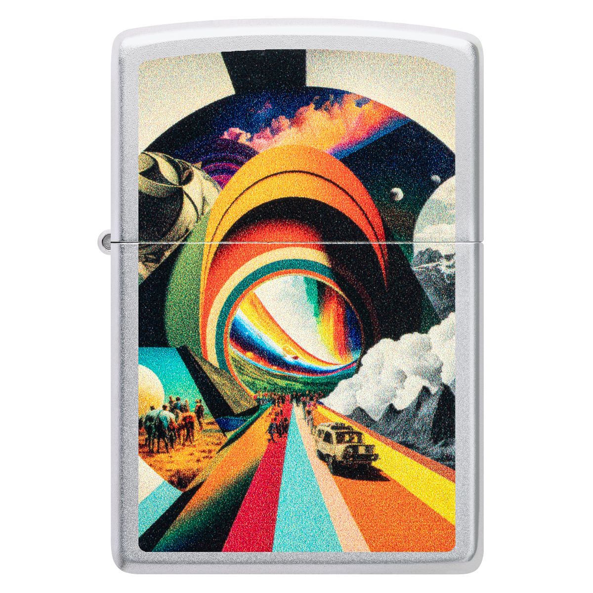 Zippo Lighter: Trippy Travel Design - Satin Chrome 46578 - Image 2