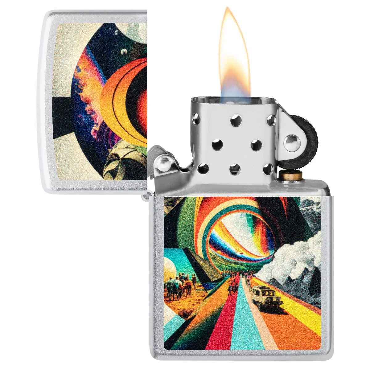 Zippo Lighter: Trippy Travel Design - Satin Chrome 46578 - Image 3