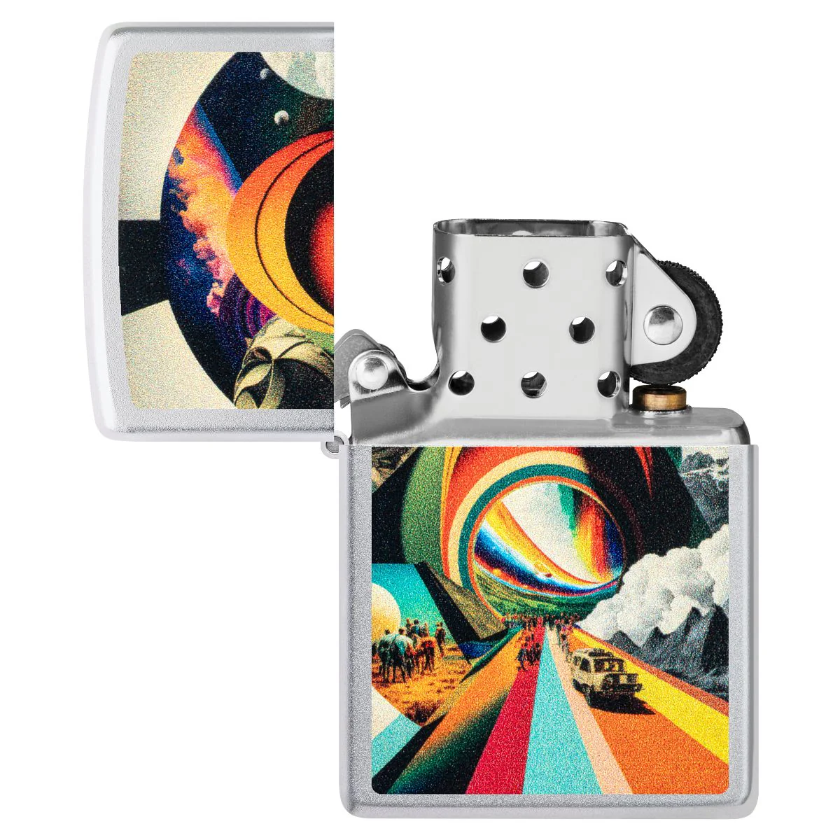 Zippo Lighter: Trippy Travel Design - Satin Chrome 46578 - Image 4