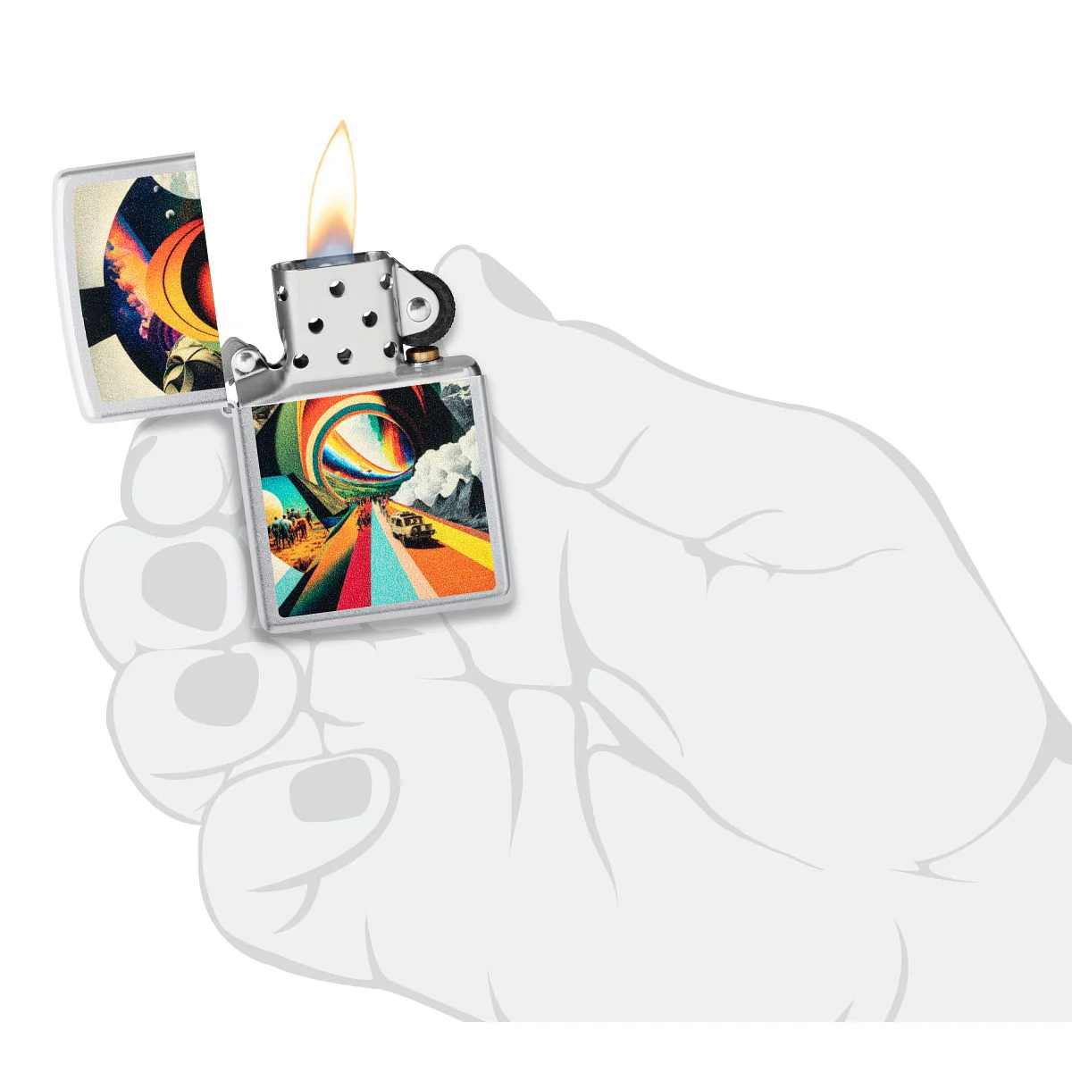 Zippo Lighter: Trippy Travel Design - Satin Chrome 46578 - Image 5