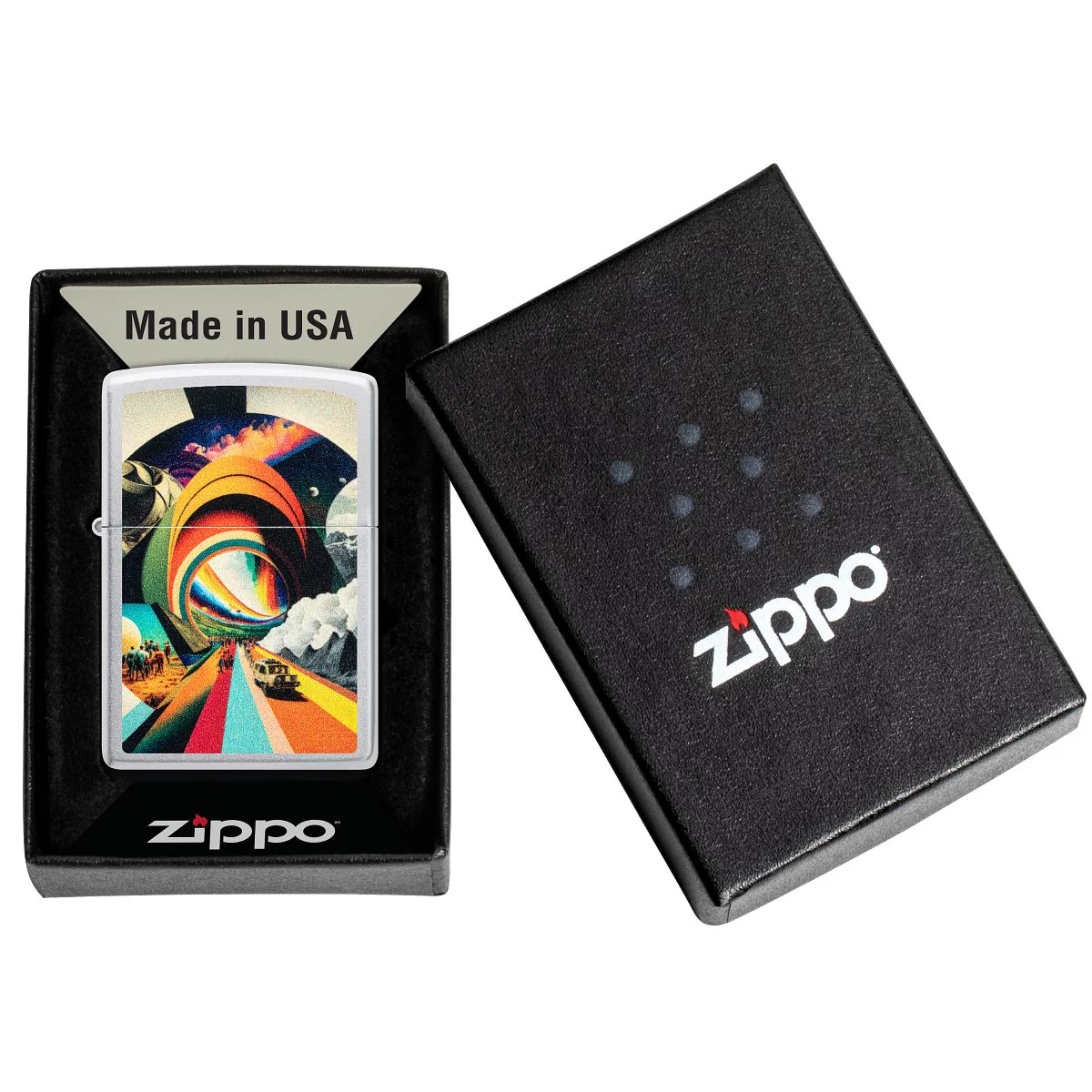 Zippo Lighter: Trippy Travel Design - Satin Chrome 46578 - Image 6