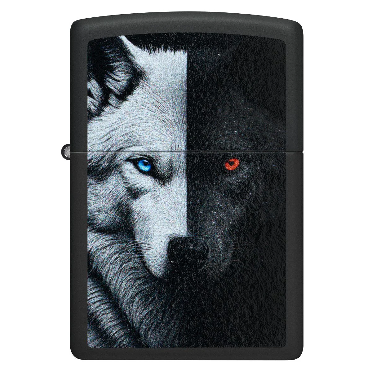 Zippo Lighter: Two Wolves Design - Black Matte 46694 - Image 2