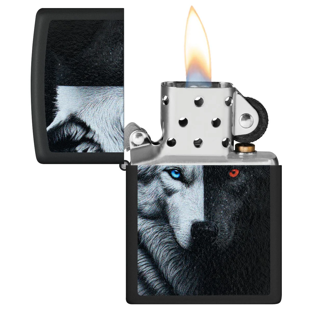 Zippo Lighter: Two Wolves Design - Black Matte 46694 - Image 3