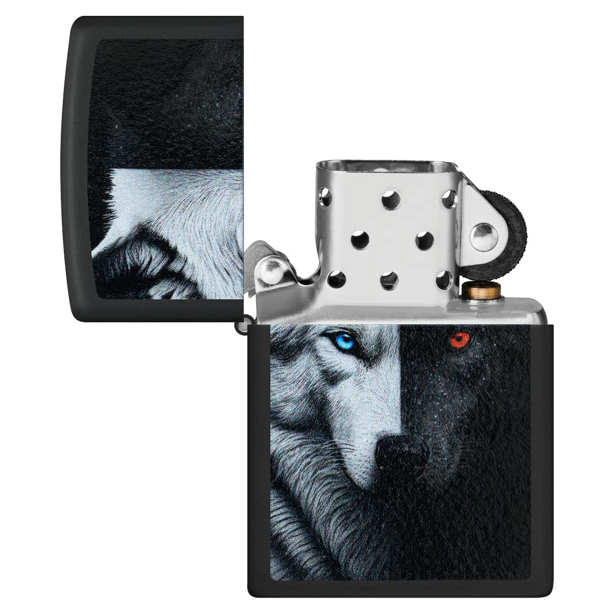 Zippo Lighter: Two Wolves Design - Black Matte 46694 - Image 4