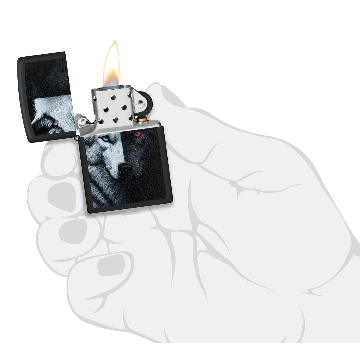 Zippo Lighter: Two Wolves Design - Black Matte 46694 - Image 5