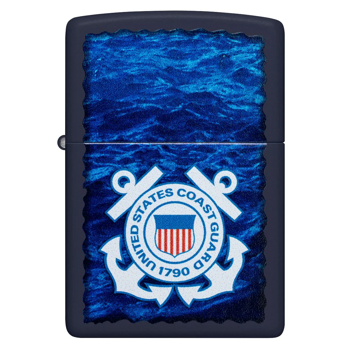 Zippo Lighter: U.S. Coast Guard, Waves Design - Navy Matte 47093 - Image 2