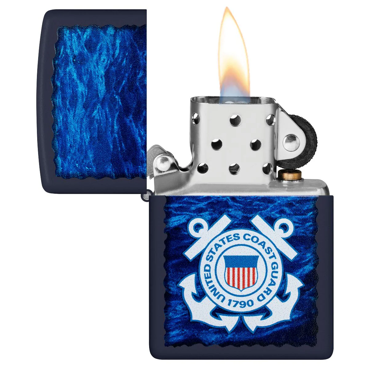 Zippo Lighter: U.S. Coast Guard, Waves Design - Navy Matte 47093 - Image 3