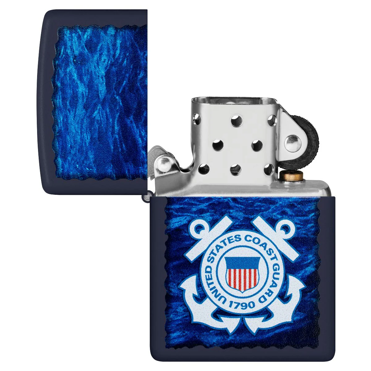 Zippo Lighter: U.S. Coast Guard, Waves Design - Navy Matte 47093 - Image 4