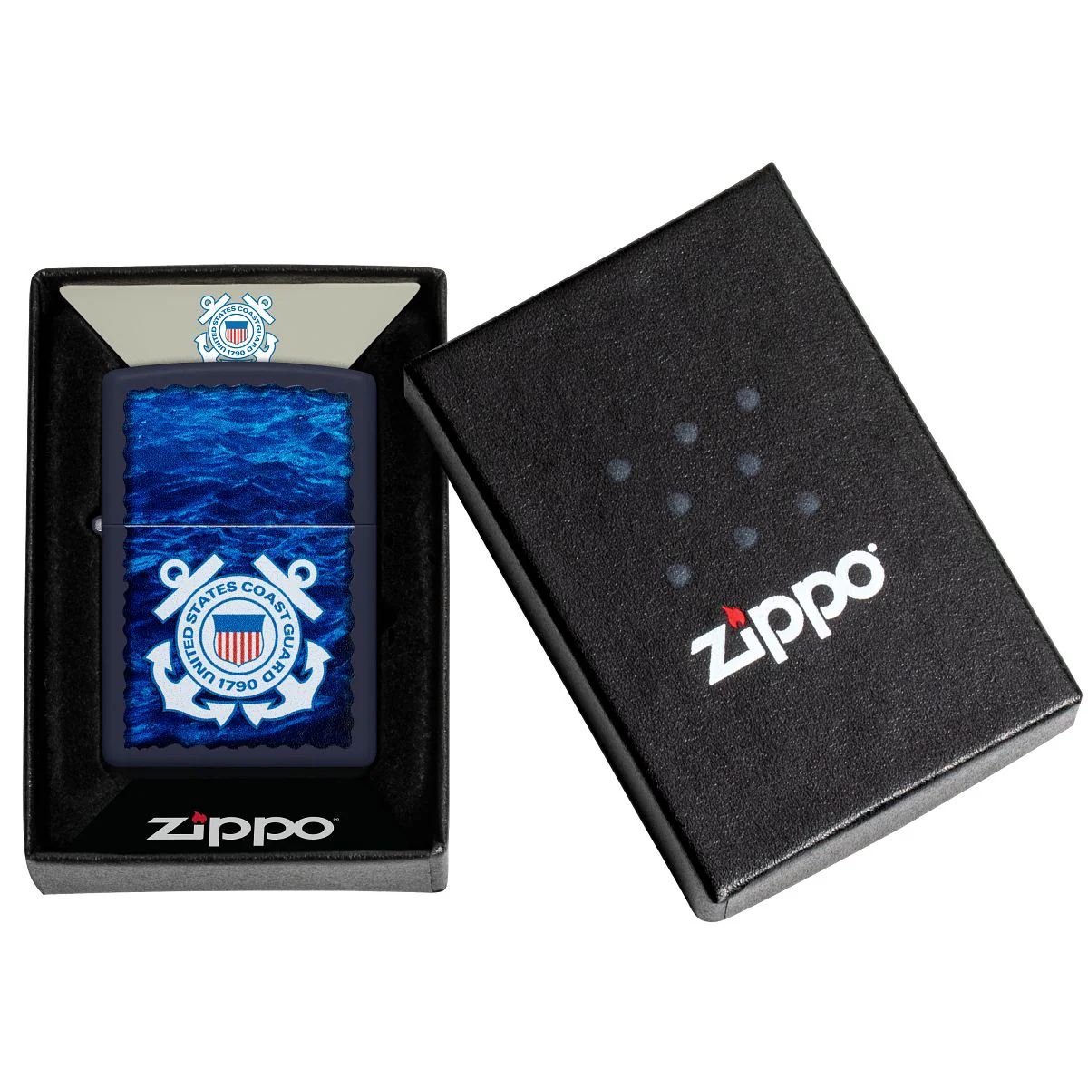 Zippo Lighter: U.S. Coast Guard, Waves Design - Navy Matte 47093 - Image 6