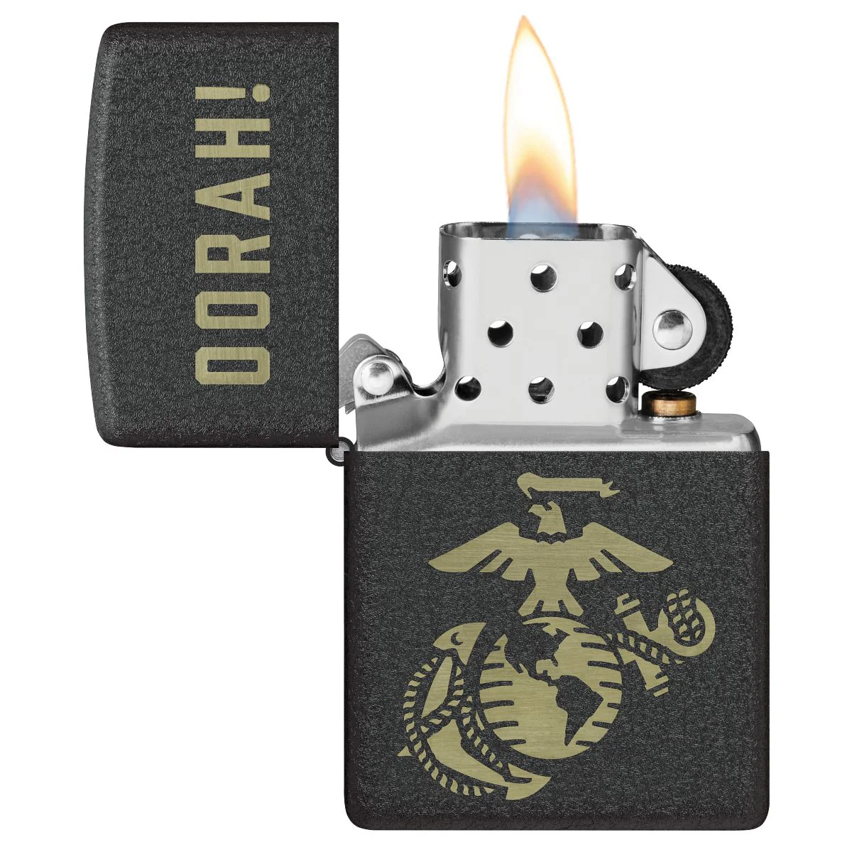 Zippo Lighter: U.S. Marine Corps, Oorah, Engraved - Black Crackle 47087 - Image 3