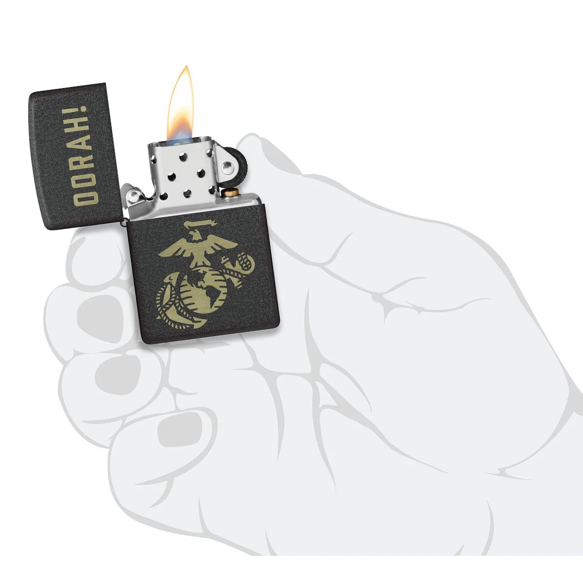 Zippo Lighter: U.S. Marine Corps, Oorah, Engraved - Black Crackle 47087 - Image 5