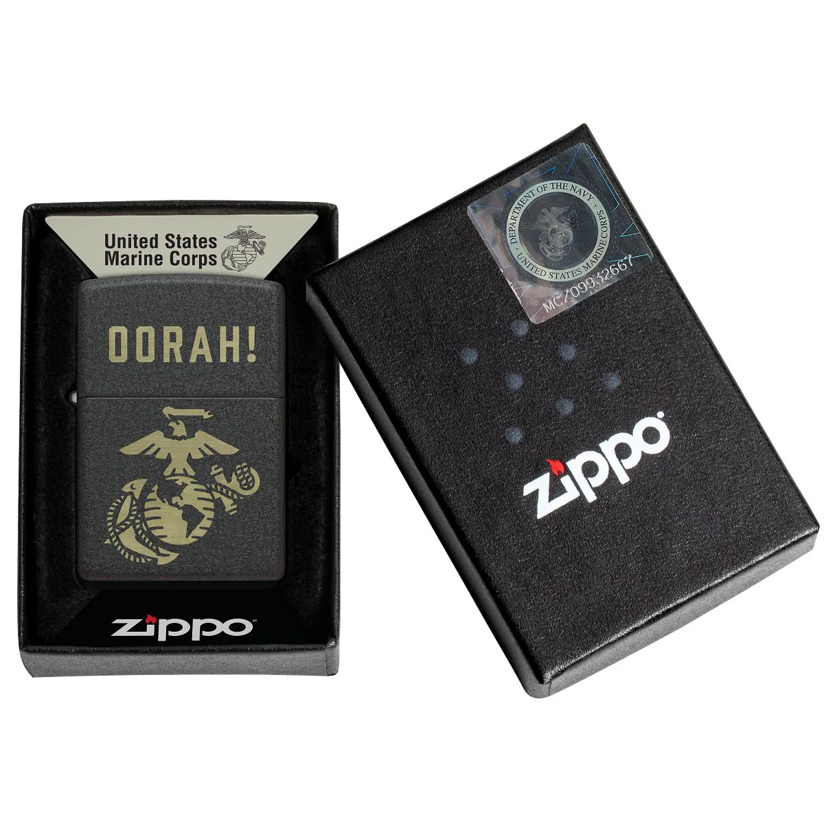 Zippo Lighter: U.S. Marine Corps, Oorah, Engraved - Black Crackle 47087 - Image 6