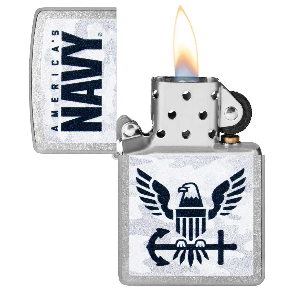 Zippo Lighter: U.S. Navy, Camo Logo - Street Chrome 47091 - Image 3