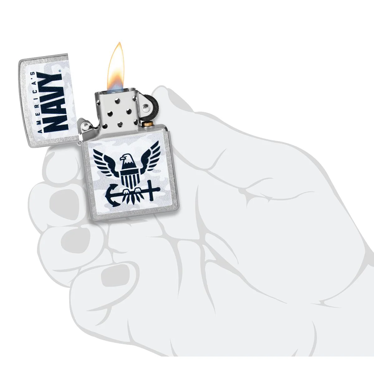 Zippo Lighter: U.S. Navy, Camo Logo - Street Chrome 47091 - Image 5