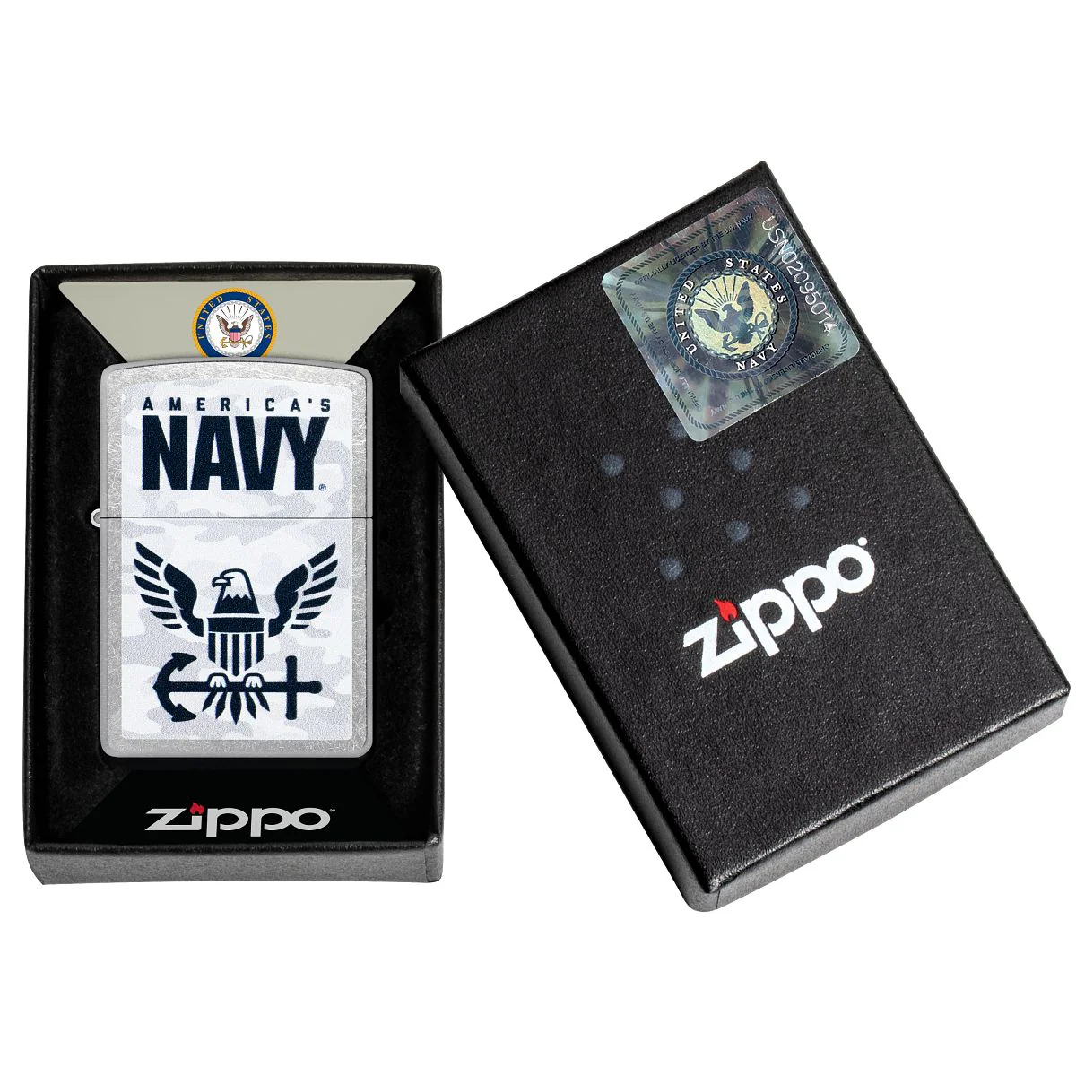Zippo Lighter: U.S. Navy, Camo Logo - Street Chrome 47091 - Image 6