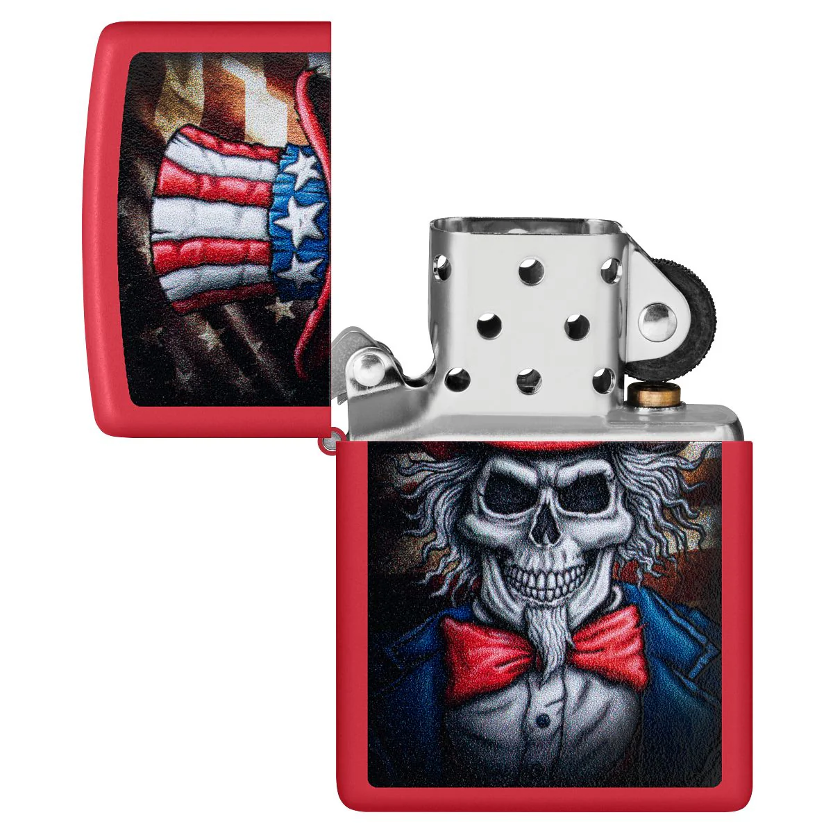 Zippo Lighter: Uncle Sam Skeleton Design - Red Matte 46696 - Image 4