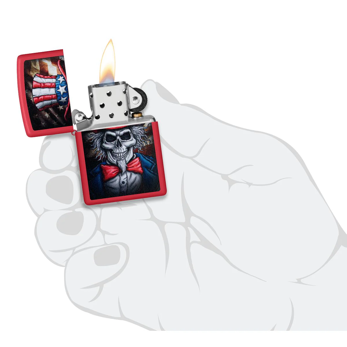 Zippo Lighter: Uncle Sam Skeleton Design - Red Matte 46696 - Image 5