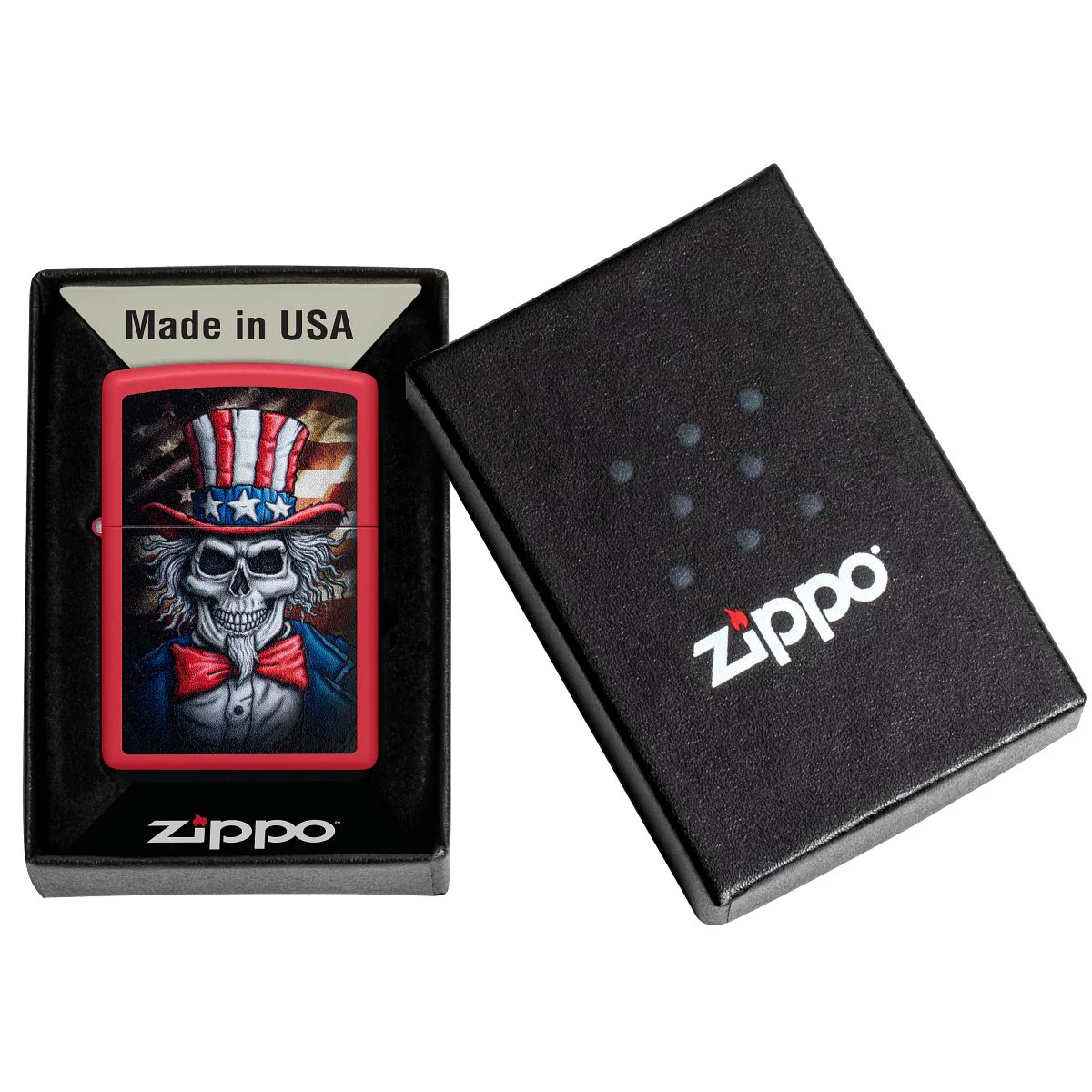 Zippo Lighter: Uncle Sam Skeleton Design - Red Matte 46696 - Image 6