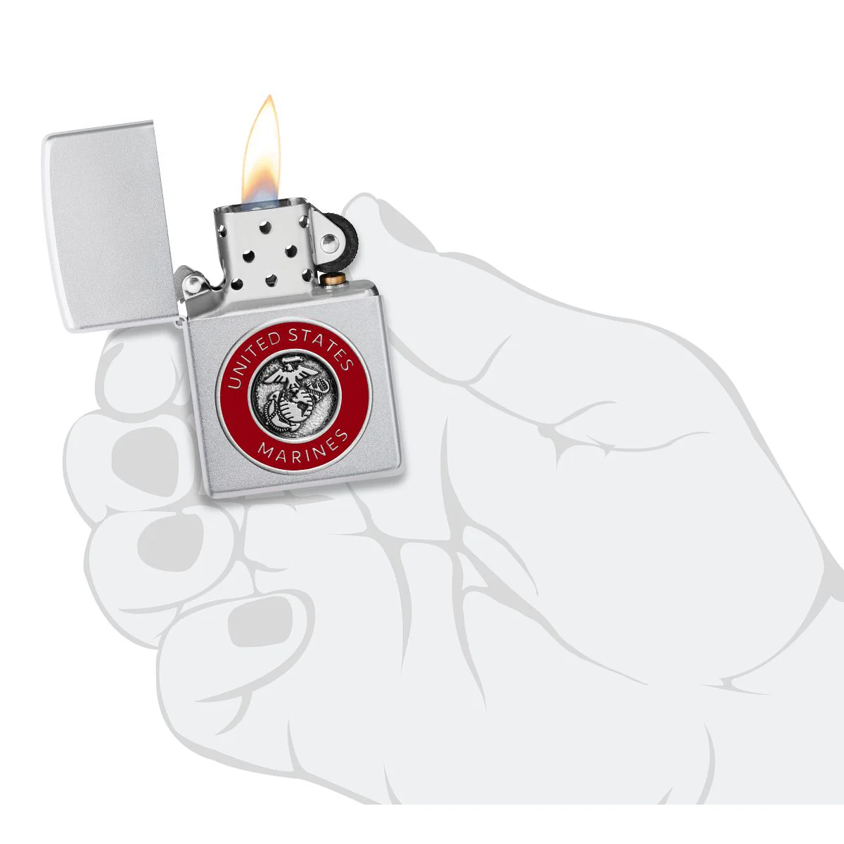 Zippo Lighter: United States Marines Emblem - Satin Chrome 48974 - Image 6