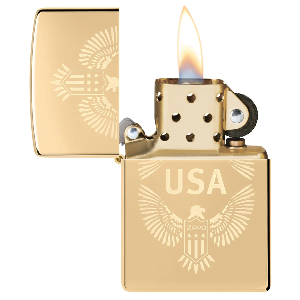 Zippo Lighter: USA Eagle Crest, Engraved - High Polish Brass 48915 - Image 4