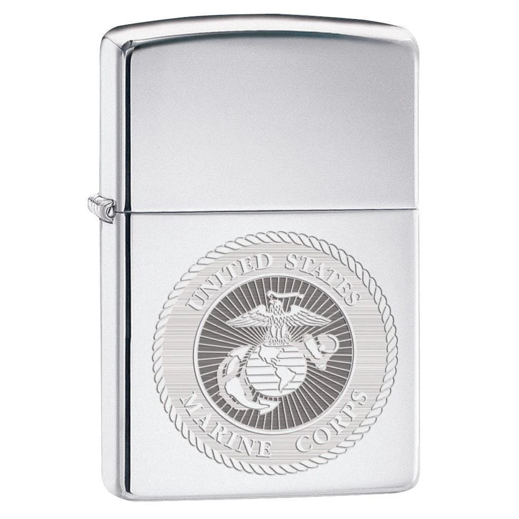 Zippo Lighter: USMC Marine Corps Engraved Seal - High Polish Chrome 80154