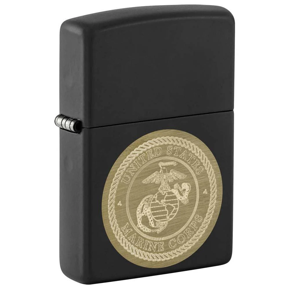 Zippo Lighter: USMC Marines Logo, Engraved - Black Matte 81256
