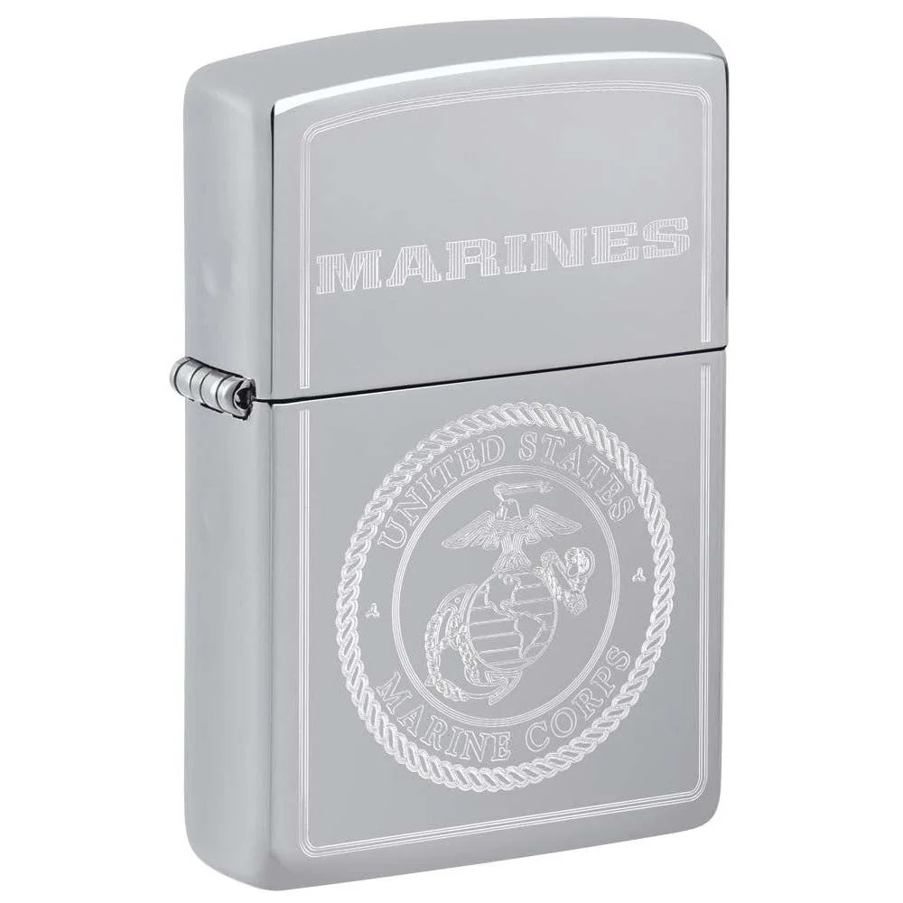Zippo Lighter: USMC Marines Logo, Engraved - High Polish Chrome 81253