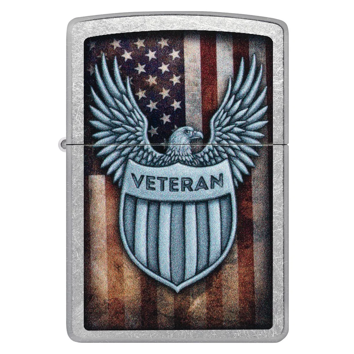 Zippo Lighter: Veteran Crest and American Flag - Street Chrome 46824 - Image 2