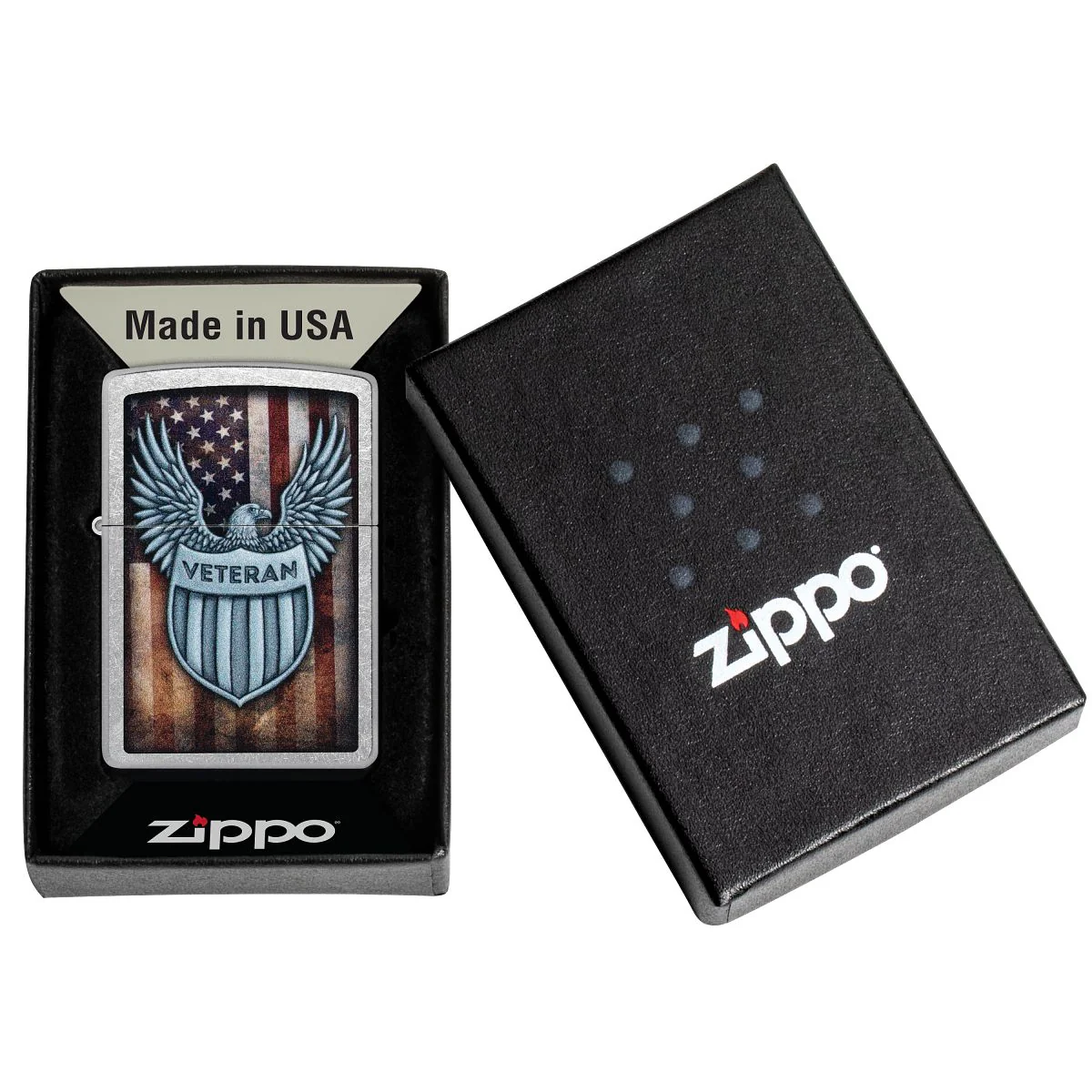 Zippo Lighter: Veteran Crest and American Flag - Street Chrome 46824 - Image 7