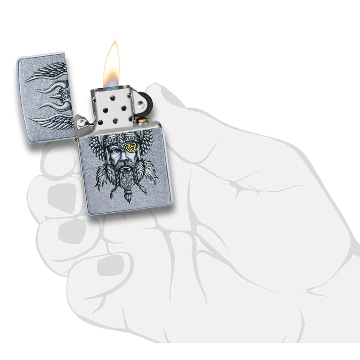 Zippo Lighter: Viking Warrior - Street Chrome 29871 - Image 5