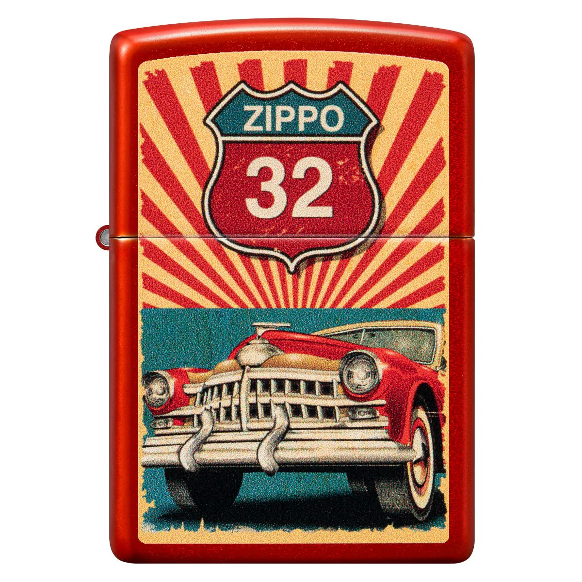 Zippo Lighter: Vintage Car Design - Metallic Red 46079 - Image 2