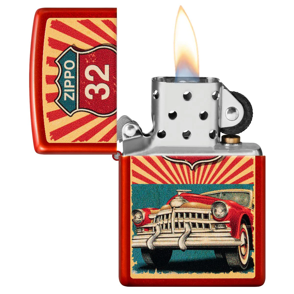 Zippo Lighter: Vintage Car Design - Metallic Red 46079 - Image 3
