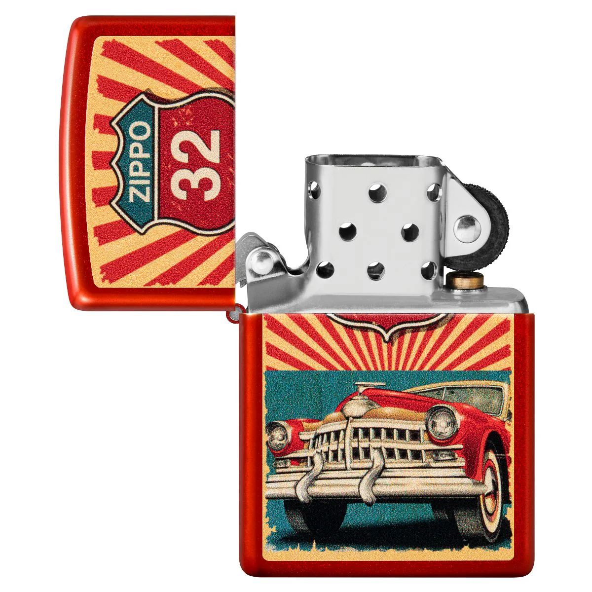 Zippo Lighter: Vintage Car Design - Metallic Red 46079 - Image 4