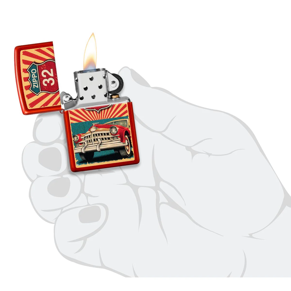 Zippo Lighter: Vintage Car Design - Metallic Red 46079 - Image 5