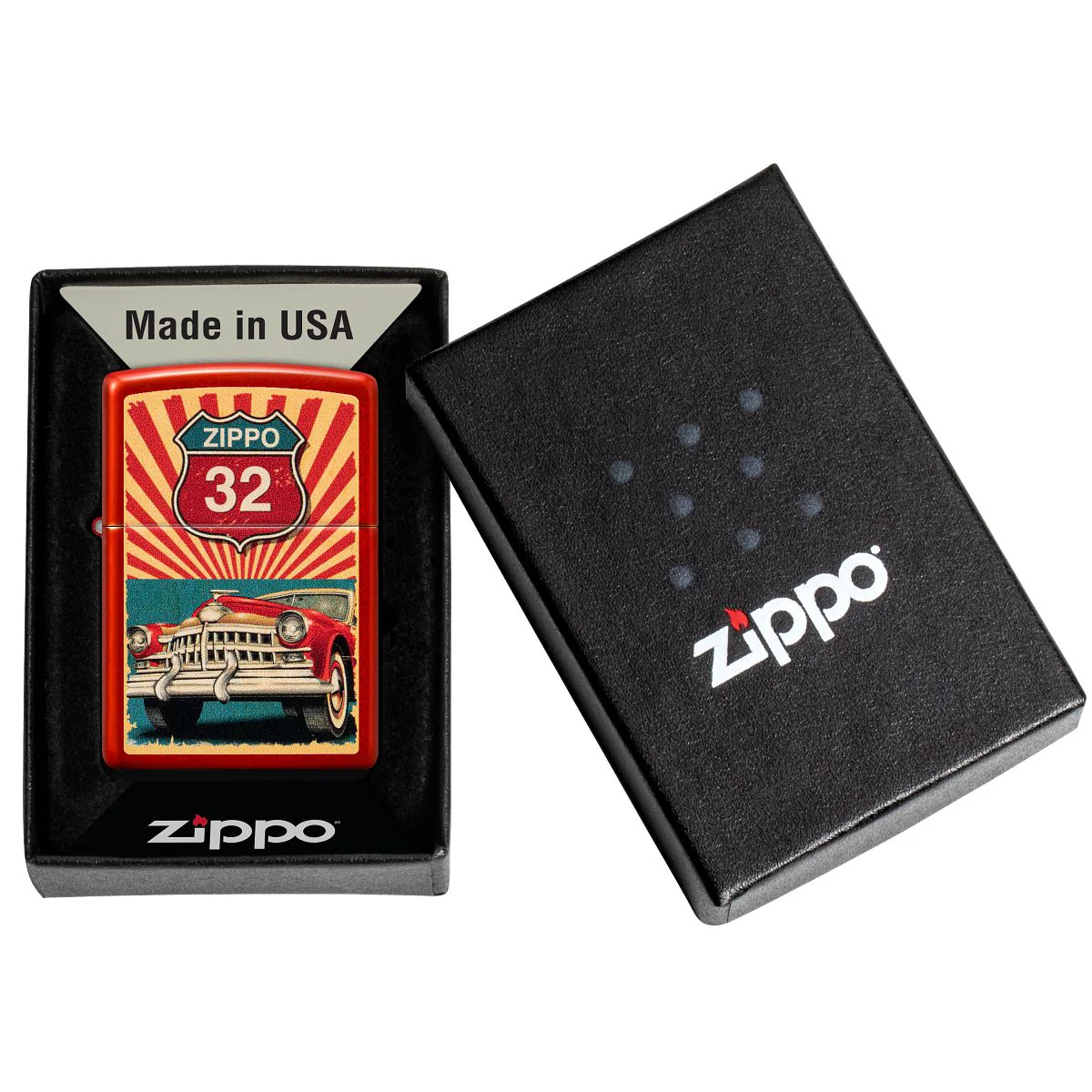 Zippo Lighter: Vintage Car Design - Metallic Red 46079 - Image 6