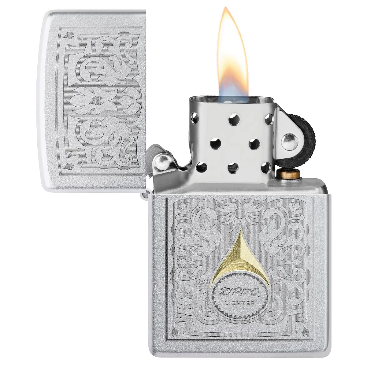 Zippo Lighter: Vintage Filigree Design, Engraved - Satin Chrome 47009 - Image 3