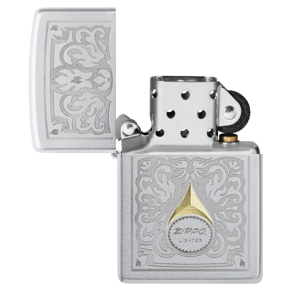 Zippo Lighter: Vintage Filigree Design, Engraved - Satin Chrome 47009 - Image 4