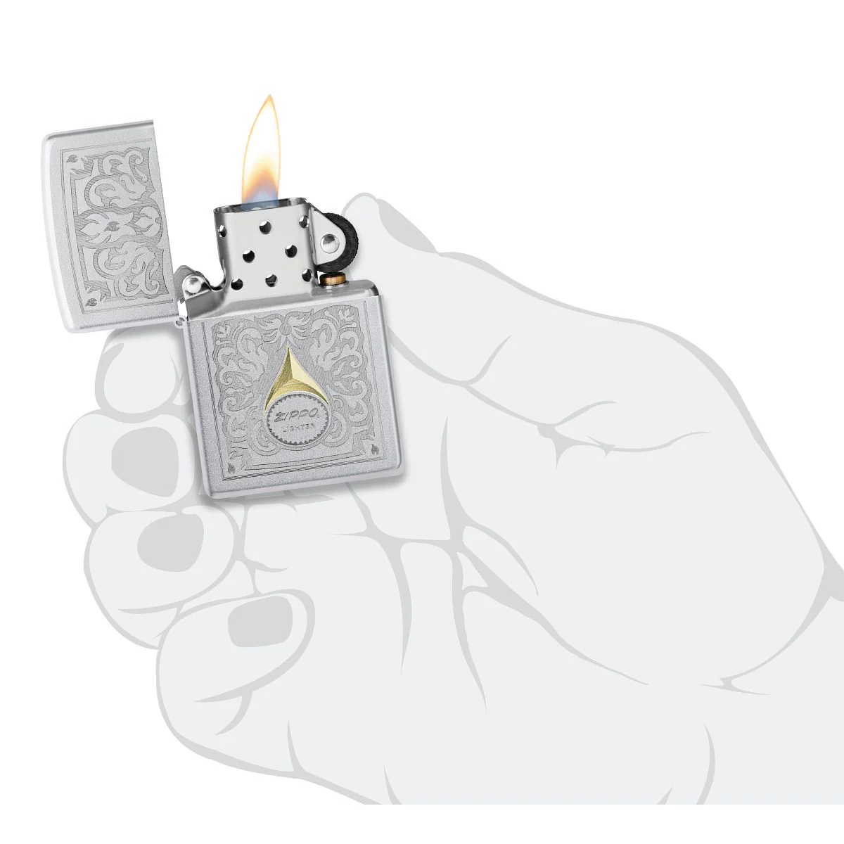 Zippo Lighter: Vintage Filigree Design, Engraved - Satin Chrome 47009 - Image 5