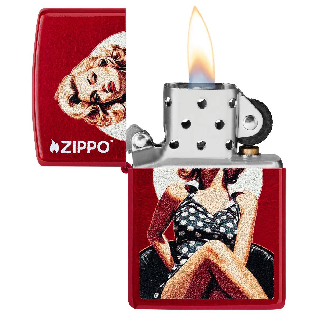 Zippo Lighter: Vintage Pin-up Girl - Candy Apple Red 46331 - Image 3