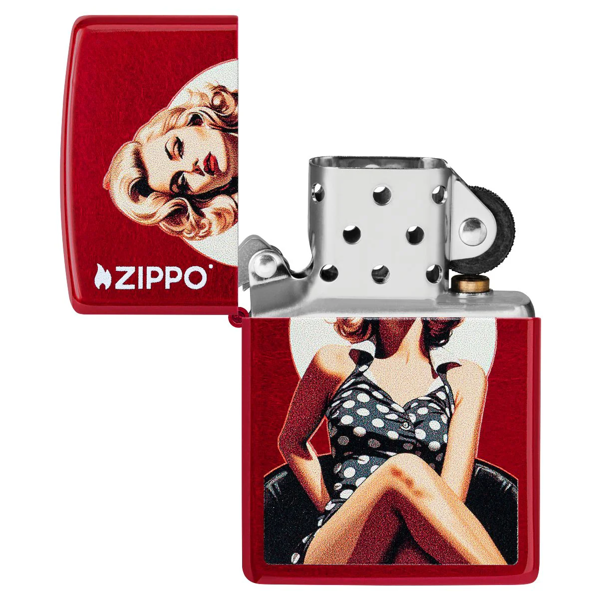 Zippo Lighter: Vintage Pin-up Girl - Candy Apple Red 46331 - Image 4