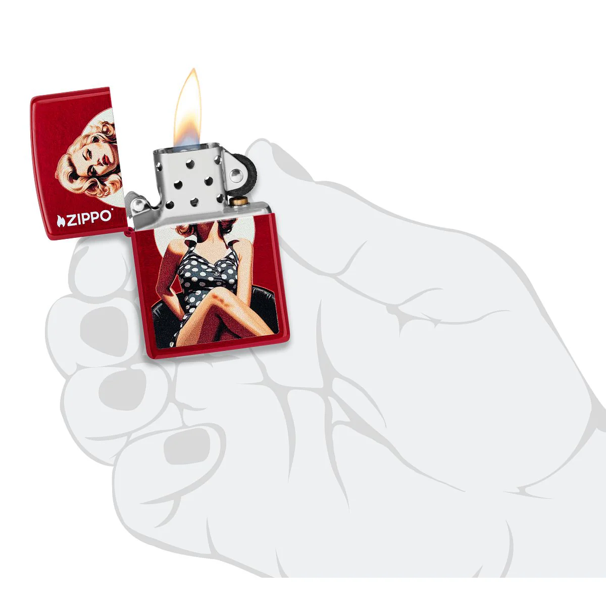 Zippo Lighter: Vintage Pin-up Girl - Candy Apple Red 46331 - Image 5