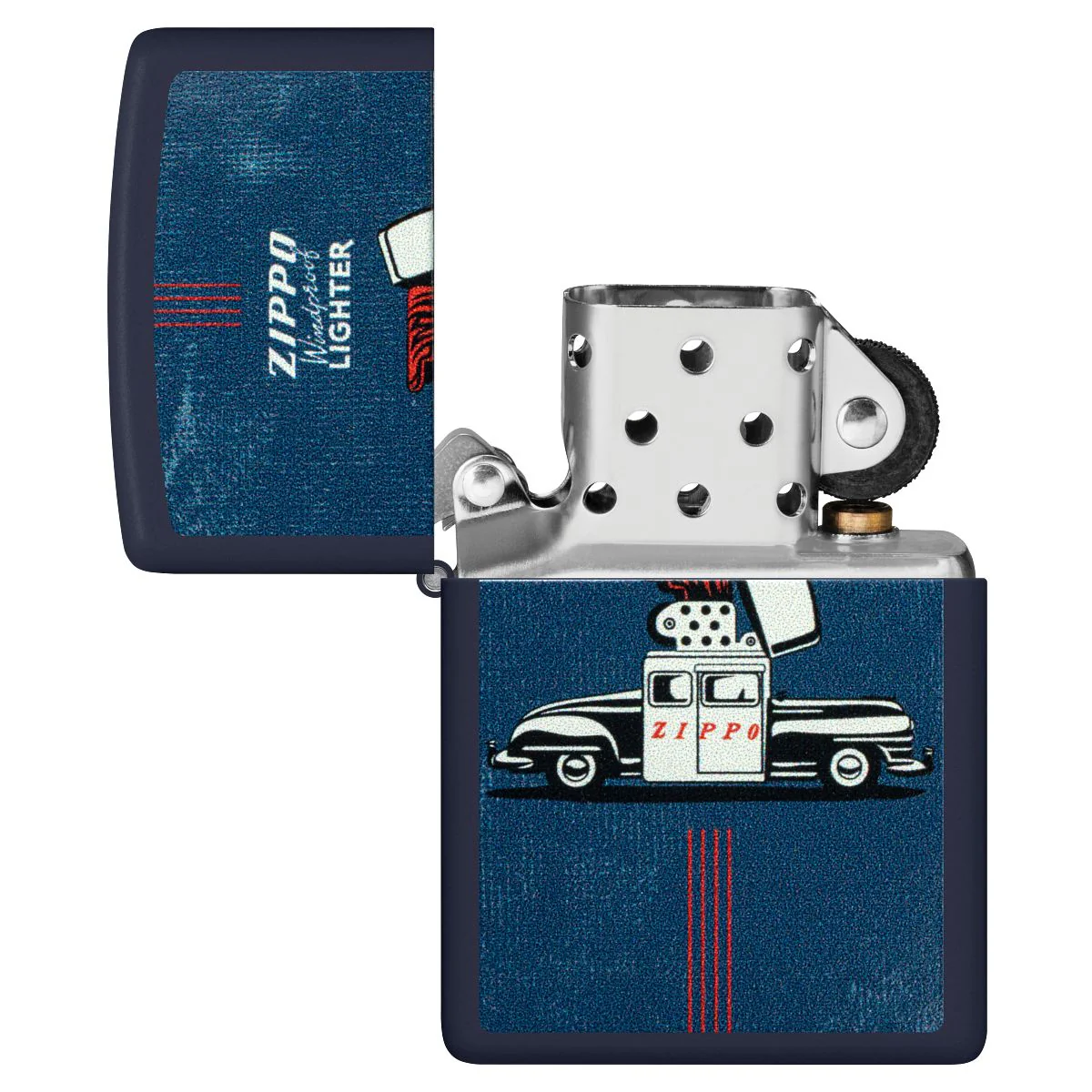 Zippo Lighter: Vintage Zippo Car, Two Sides - Navy Matte 46942 - Image 6