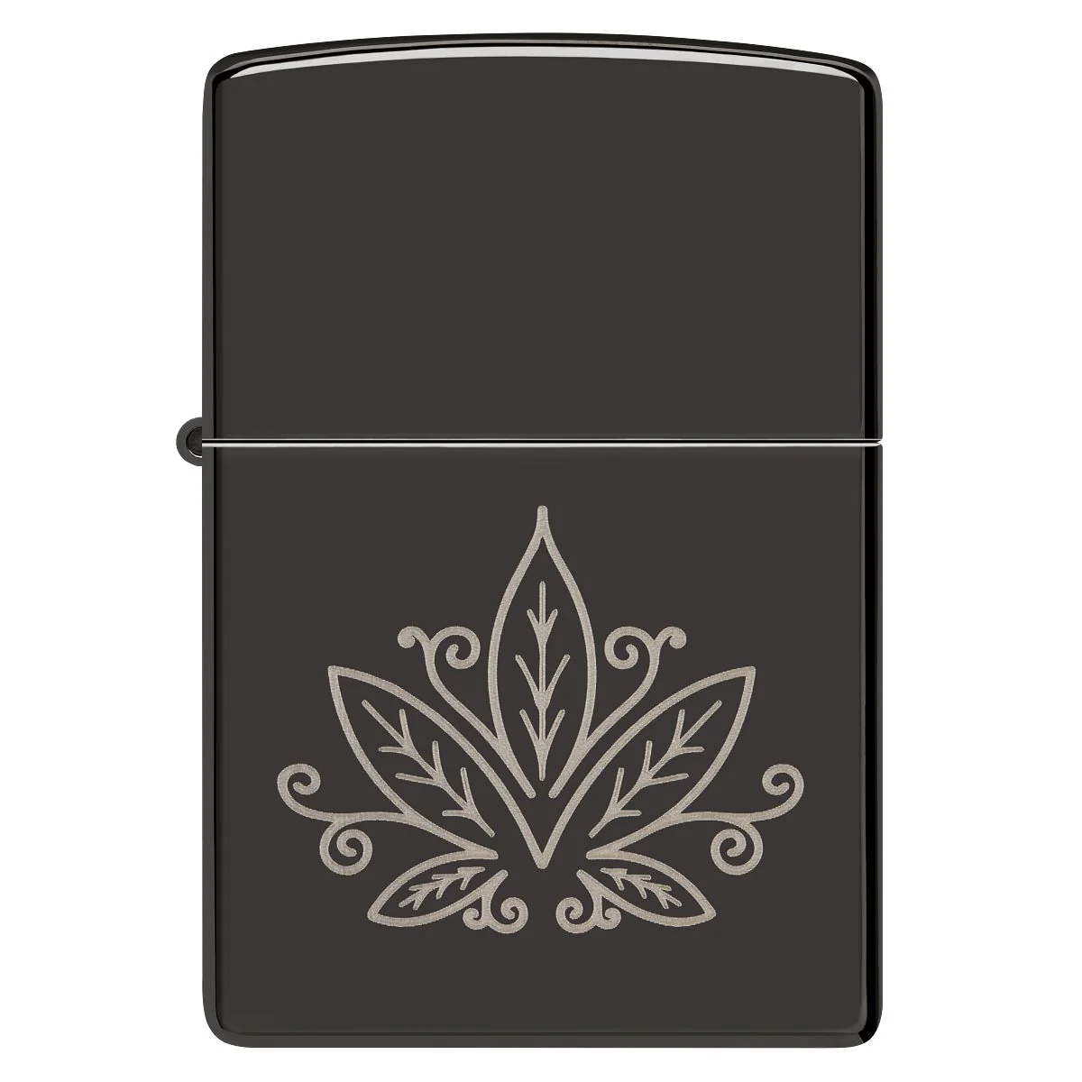 Zippo Lighter: Weed Leaf Design, Engraved - High Polish Black 48926 - Image 2